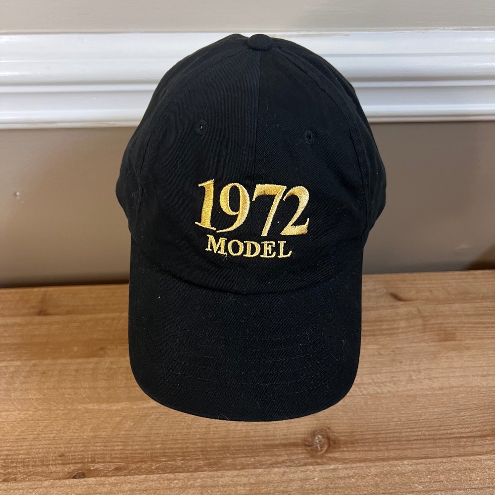 1972 Model Embroidered Black Cotton Baseball Cap Adjustable Hat Gold Lettering